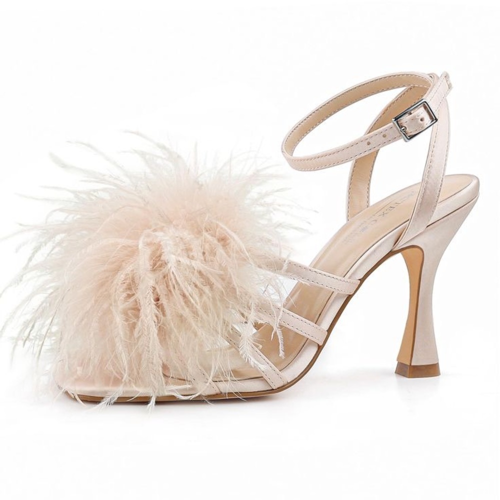 Elegant Feathered Beige Heels